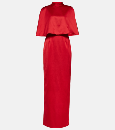 Carolina Herrera Caped Satin Gown In Red