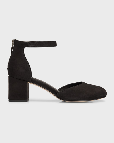 Eileen Fisher Veery Suede Ankle-cuff Pumps In Black