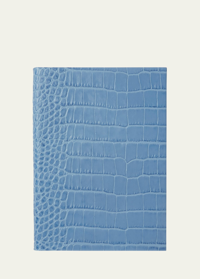 Smythson Soho Croc-embossed Leather Notebook In Nile Blue