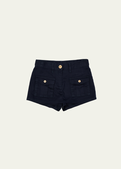 Versace Shorts Gabardine In Navy