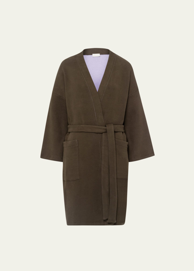 Hanro Cropped-sleeve Robe In Olive