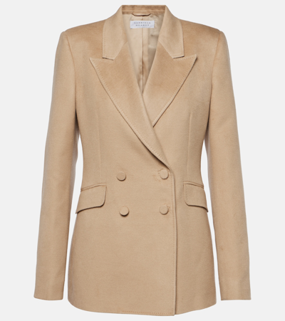 Gabriela Hearst Stephanie Wool-silk-linen Double-breasted Blazer Jacket In Hay
