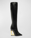 Schutz Filipa Leather Metallic-heel Knee Boots In Black