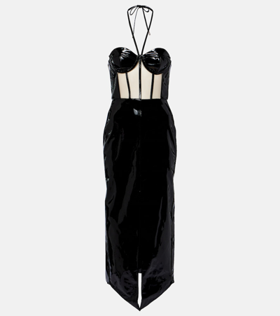 David Koma Corset Patent Leather Midi Dress In Black