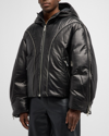 VERSACE MEN'S LEATHER DOWN JACKET WITH ZIPPERS