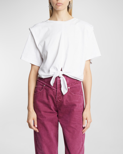 Isabel Marant Zelikia Knotted Short-sleeve Crop T-shirt In White