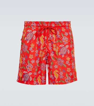 Vilebrequin Moorea Printed Swim Trunks In Coquelicot