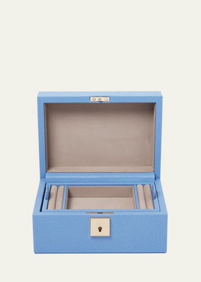 Smythson Panama Classic Jewelry Box With Tray, Small In Nile Blue