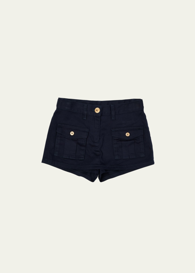 Versace Kids' Girl's Gabardine Denim Shorts In Navy