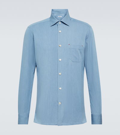 Kiton Cotton Oxford Shirt In Blue