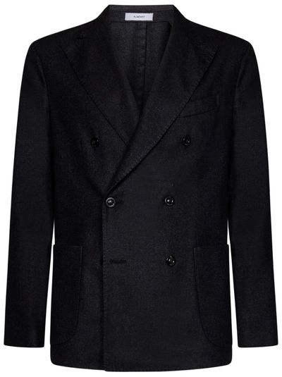 Boglioli Double-breasted Midnight Blue Wool Blazer In Black