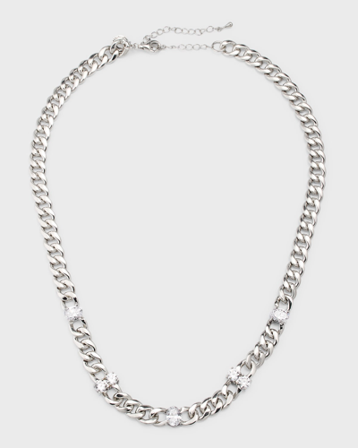Golconda By Kenneth Jay Lane Sterling Silver Round And Oval-cut Cubic Zirconia Station Curb Chain Necklace In Metallic