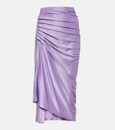 Rabanne Ruched Jersey Midi Skirt In Purple
