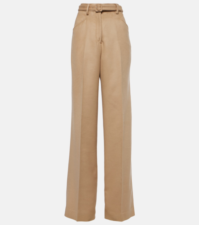 Gabriela Hearst Norman High-rise Silk Wide-leg Pants In Beige