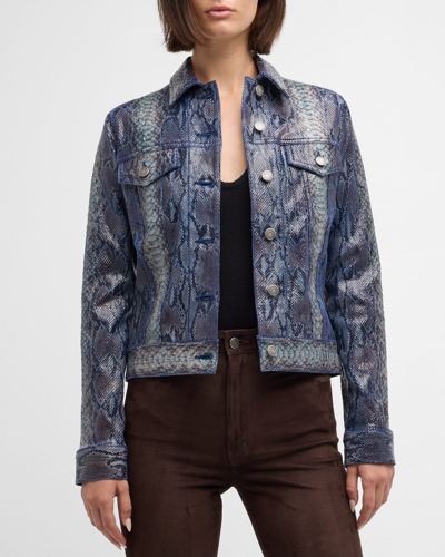 Cout De La Liberte Anaconda-print Leather Trucker Jacket In Blue 570