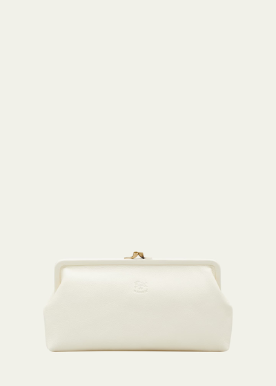 Il Bisonte Classic Vaccjetta Leather Clutch Bag In Ivory