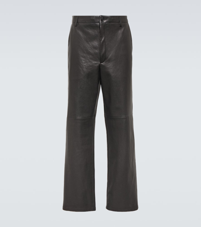 Prada Leather Straight Pants In Black