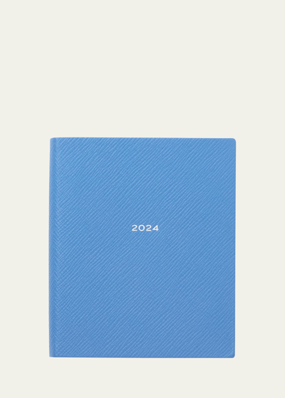 Smythson Premier Fashion 2024 Blue Daily Diary In Nile Blue
