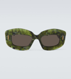 Loewe Men's Chunky Anagram 49mm Rectangular Sunglasses In Dark Green Brown