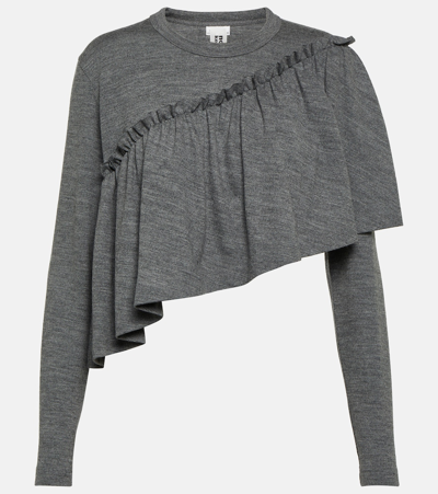 Noir Kei Ninomiya Ruffled Cropped Wool Sweater In Grey