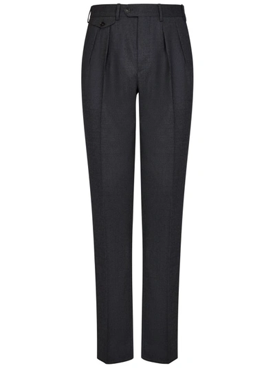 Lardini Grey Stretch Wool Chino Trousers In Black
