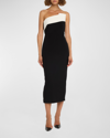 Roland Mouret Strapless Crepe Midi Dress With Monochrome Detail In Black