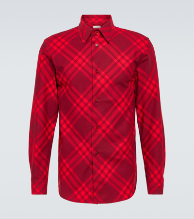 Burberry Checked Cotton Shirt In Red