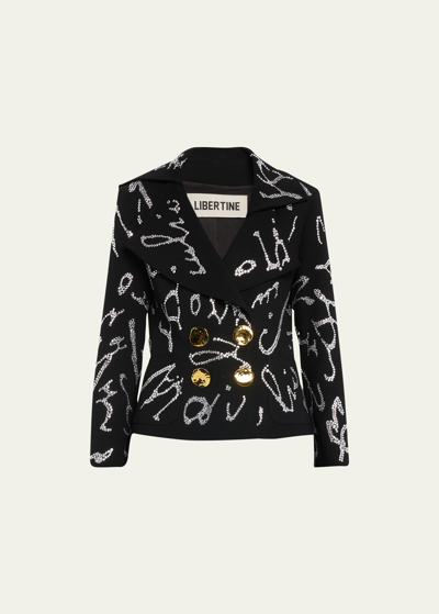 Libertine Lacroix Darling Crystal-embellished Asymmetrical Lapel Jacket In Black