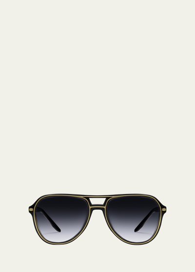 Barton Perreira Aldrin Zyl & Metal Aviator Sunglasses In Black