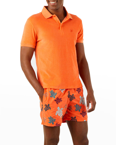 Vilebrequin Men's Solid Terry Polo Shirt In Orange