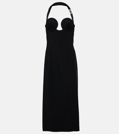 Versace Cone Bust Enver Satin Midi Dress In Black