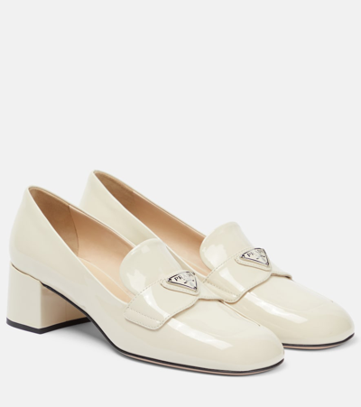 Prada Patent Leather Loafer Pumps In White
