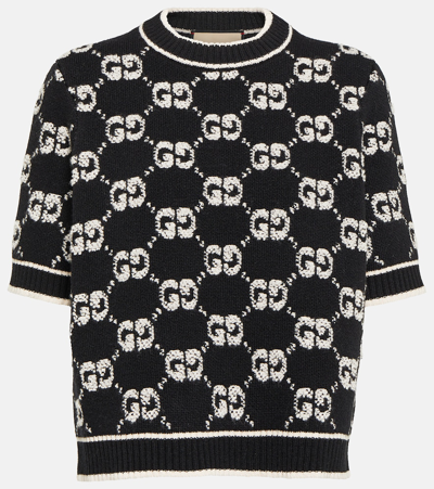 Gucci Gg Jacquard Wool Bouclé Top In Black
