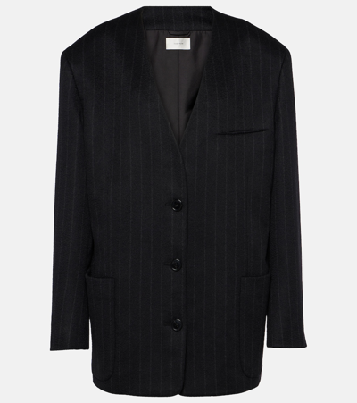 The Row Torania Oversized Pinstriped Cashmere Blazer In Blackgrey