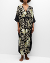 JOSIE NATORI CAMILLE 3/4-SLEEVE FLORAL-PRINT CAFTAN