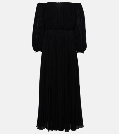 Chloé Off-shoulder Virgin Wool Midi Dress In Black