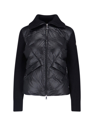 Moncler Padded Wool Cardigan In Black