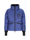 Moncler Printed Down Jacket With Hood And Ski Pass Pocket In Blue
