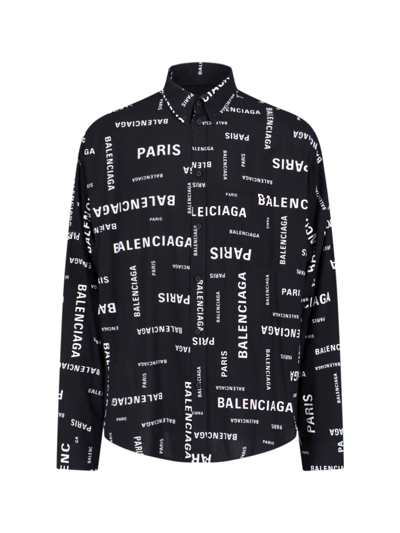 Balenciaga All-over Logo Shirt In Black  