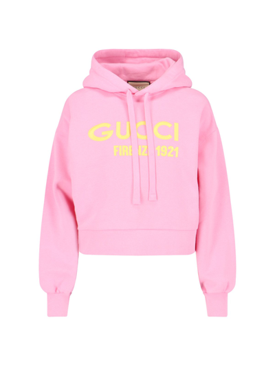 Gucci Logo Embroidered Drawstring Hoodie In Pink