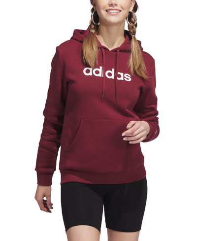 Adidas Originals Women's Fleece Linear Logo Pullover Hoodie In Shadow Red