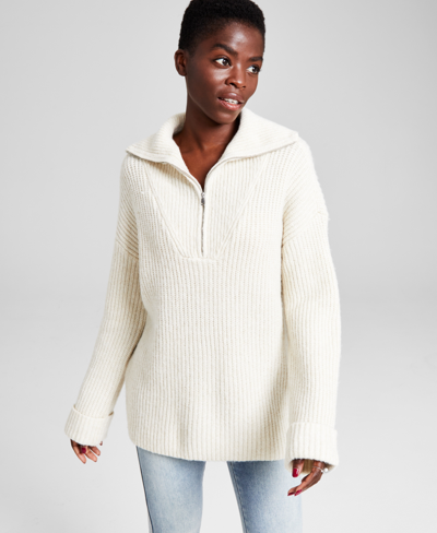 And Now This Women's Oversized Quarter-zip Pullover Sweater, Created For Macy's In Cream