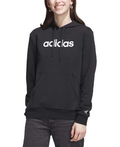 Adidas Originals Women's Fleece Linear Logo Pullover Hoodie In Black