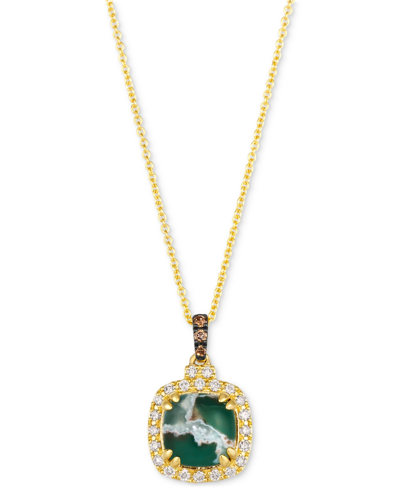 Le Vian Peacock Aquaprase (1-7/8 Ct. T.w.) & Diamond (1/4 Ct. T.w.) Cushion Halo 20" Pendant Necklace In 14k In K Honey Gold Pendant