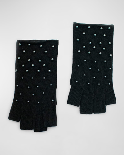 Portolano Fingerless Gloves With Scattered Faux Pearls In Black