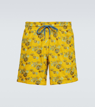 Vilebrequin Mistral Embroidered Swim Trunks In Yellow