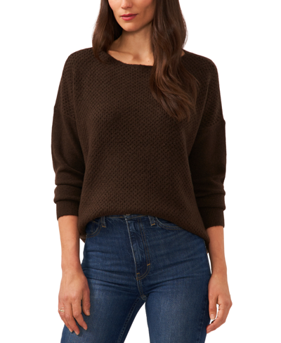 Vince Camuto Women's Boat-neck Mixed-knit Sweater In Chocolate