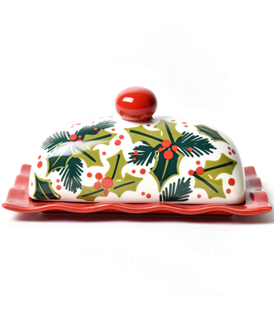 Coton Colors Balsam And Berry Holly Ruffle Domed Butter Dish In Pine