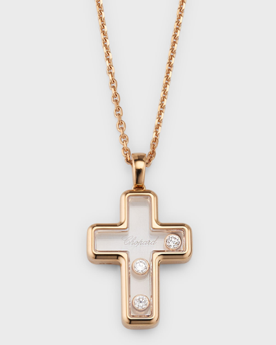 Chopard Happy Diamonds 18k Rose Gold Cross Pendant Necklace