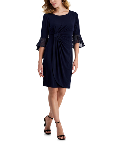 Connected Petite Faux-wrap Sheath Dress In Midnight